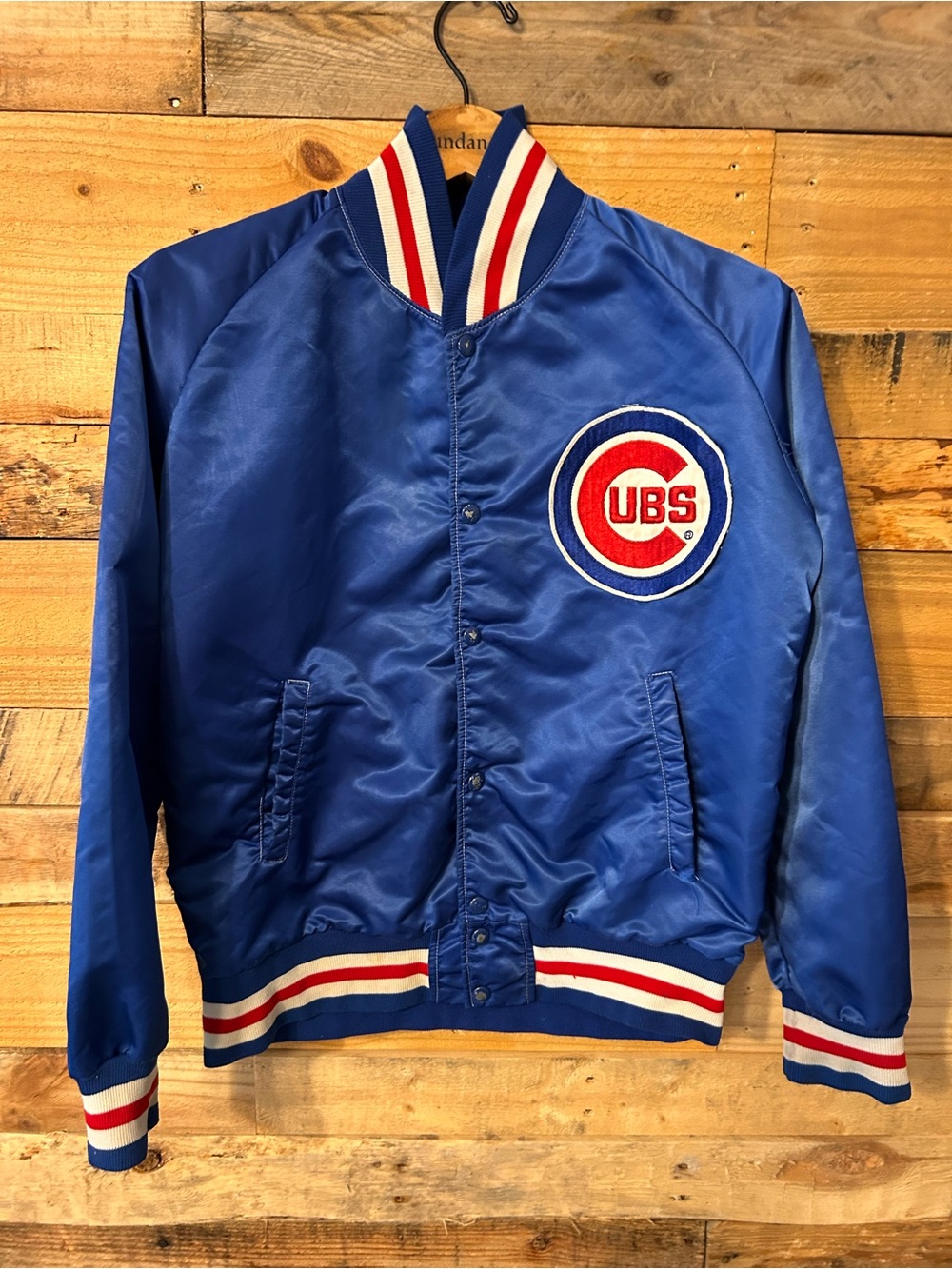 Vintage Cubs Satin Baseball Starter Jacket Sz S Pyramid USA